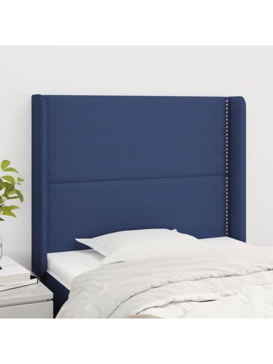 Čelo postele typu ušák modré 83x16x118/128 cm textil