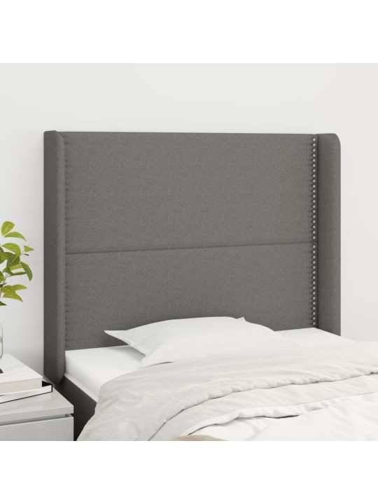 Čelo postele typu ušák tmavě šedé 103x16x118/128 cm textil