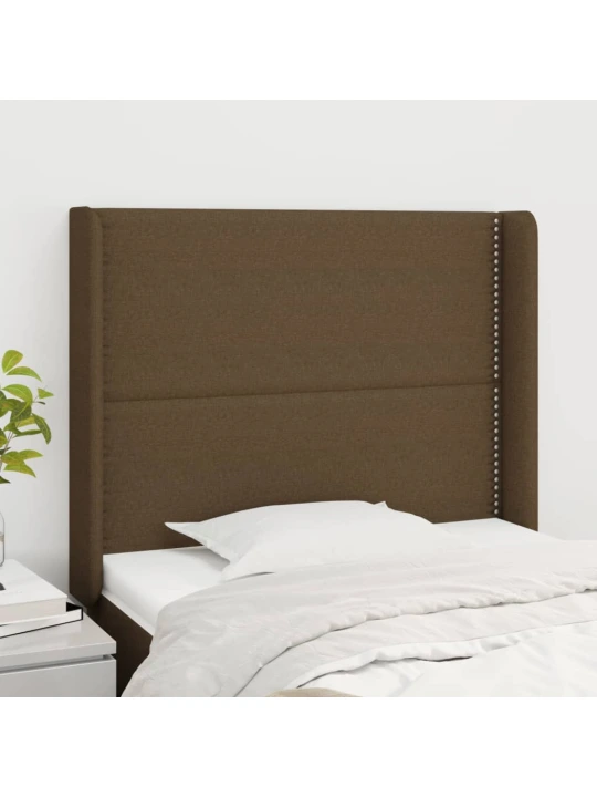 Čelo postele typu ušák tmavě hnědé 103x16x118/128 cm textil