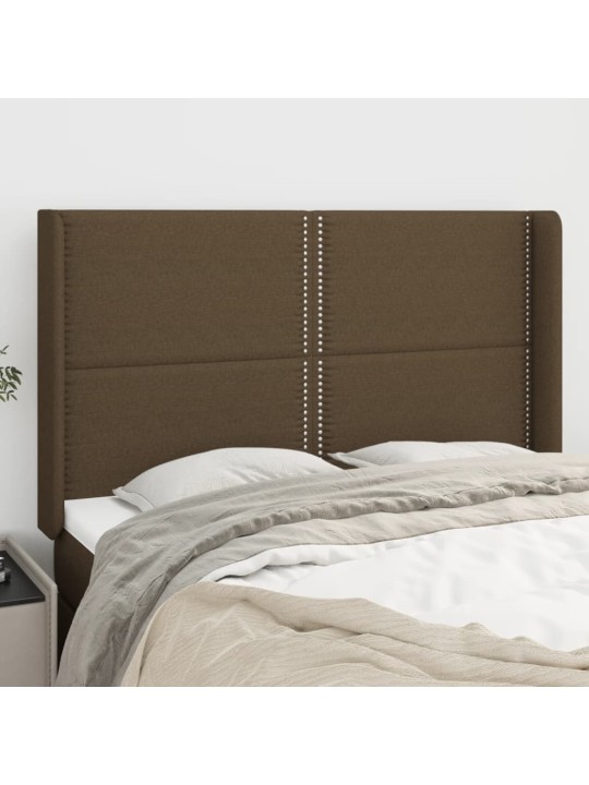 Čelo postele typu ušák tmavě hnědé 147x16x118/128 cm textil