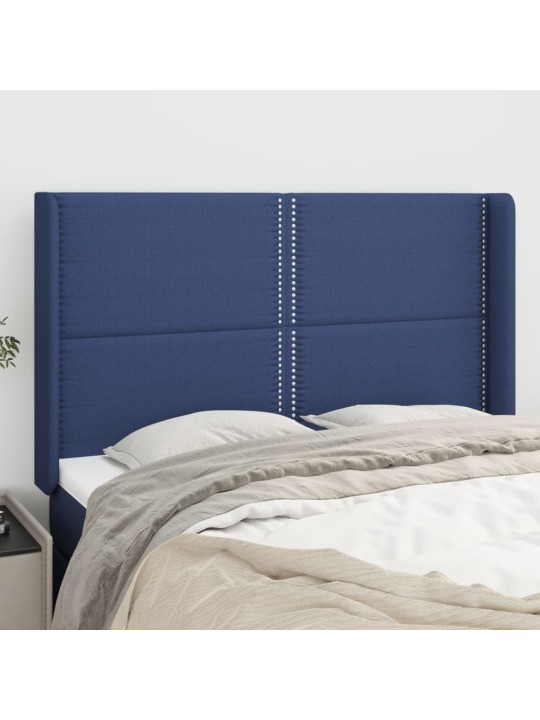 Čelo postele typu ušák modré 147x16x118/128 cm textil