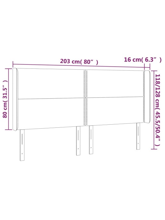 Čelo postele typu ušák tmavě šedé 203x16x118/128 cm textil