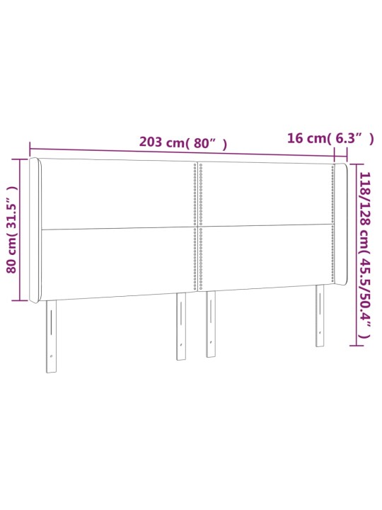 Čelo postele typu ušák tmavě hnědé 203x16x118/128 cm textil