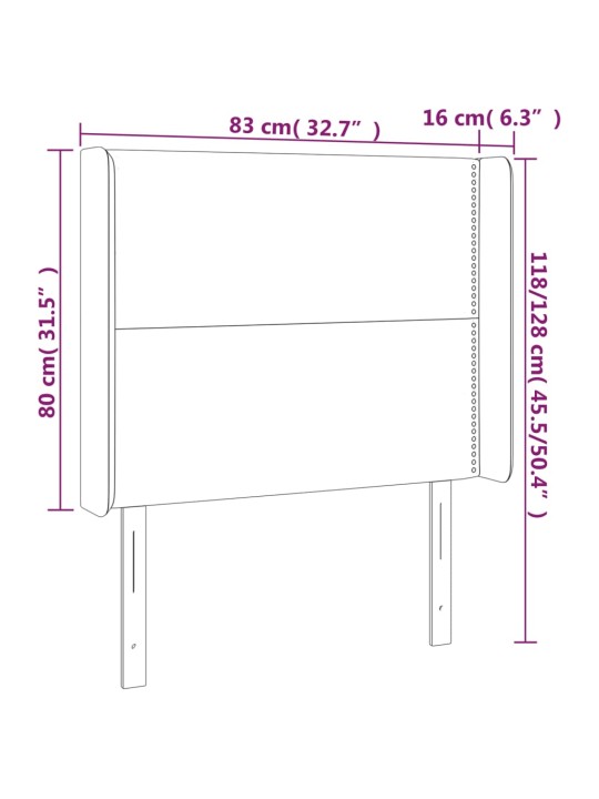 Čelo postele typu ušák tmavě šedé 83x16x118/128 cm samet