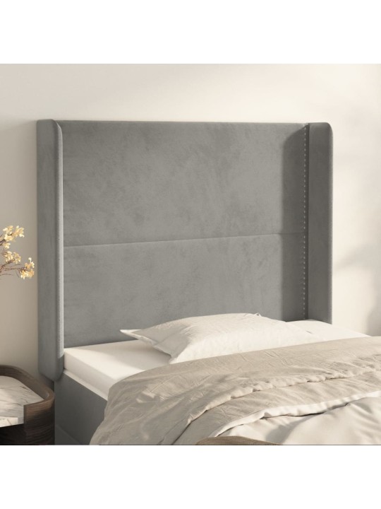 Čelo postele typu ušák světle šedé 93x16x118/128 cm samet