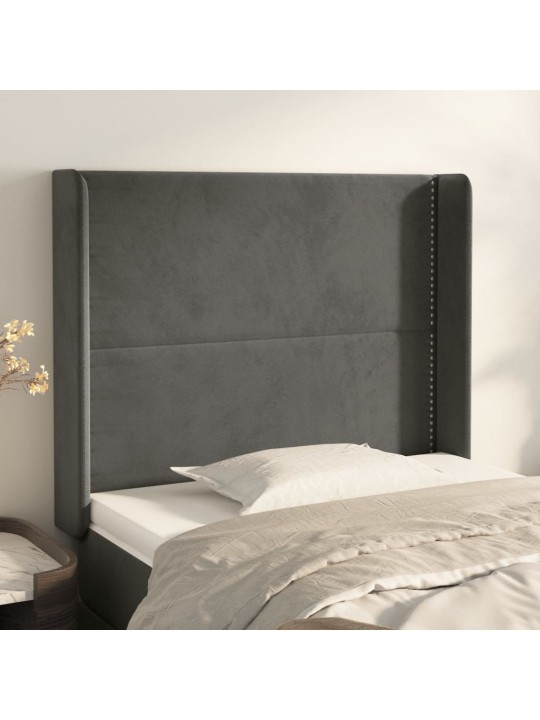 Čelo postele typu ušák tmavě šedé 103x16x118/128 cm samet