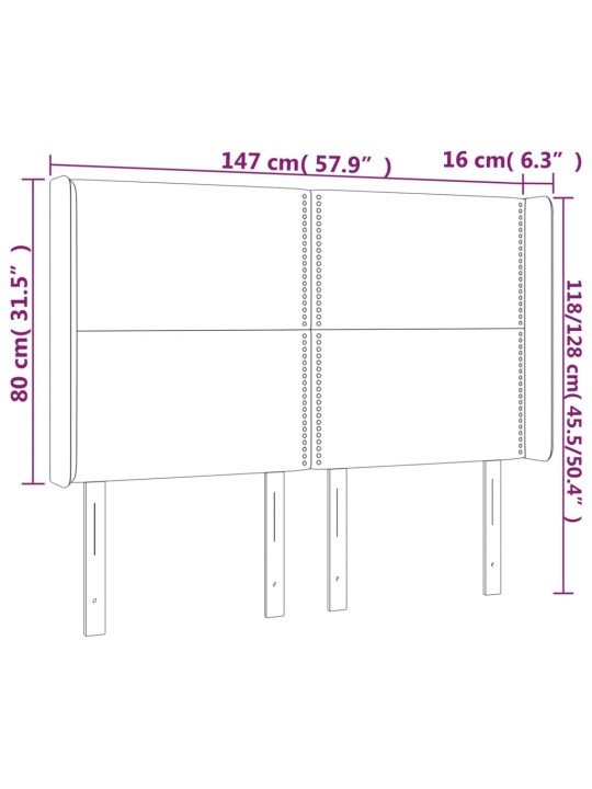 Čelo postele typu ušák světle šedé 147x16x118/128 cm samet