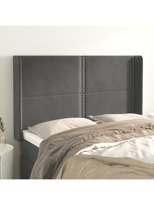 Čelo postele typu ušák tmavě šedé 147x16x118/128 cm samet