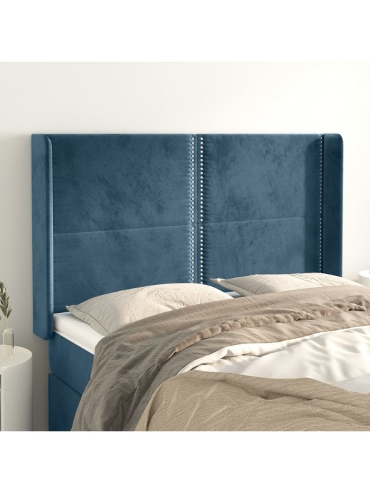 Čelo postele typu ušák tmavě modrá 147x16x118/128 cm samet