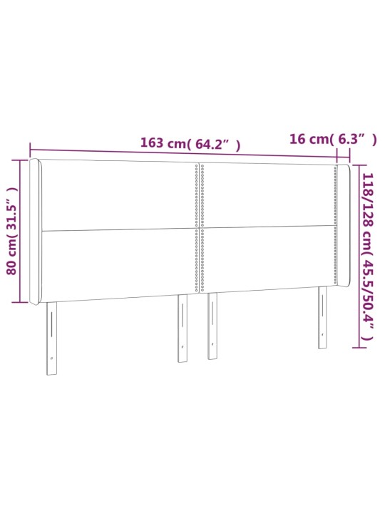 Čelo postele typu ušák tmavě šedé 163x16x118/128 cm samet