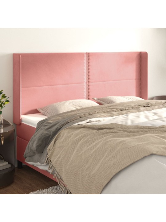Čelo postele typu ušák růžové 163x16x118/128 cm samet