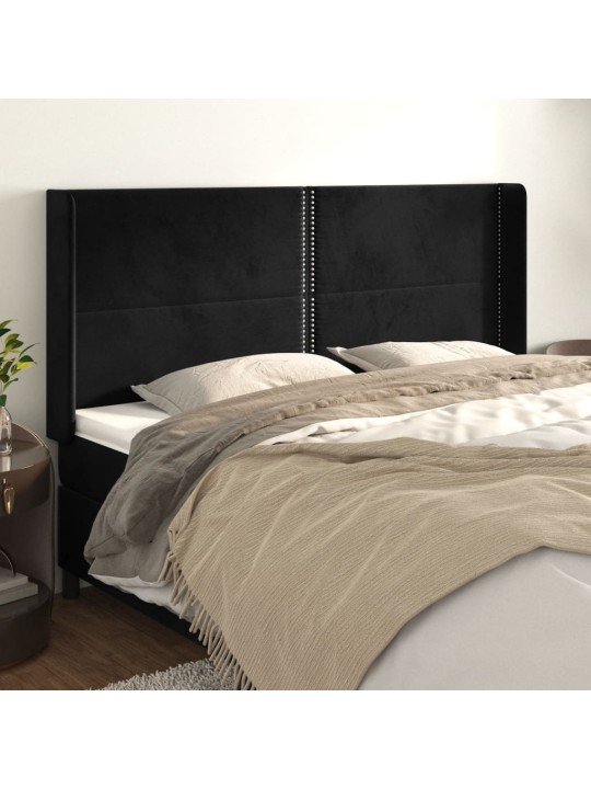 Čelo postele typu ušák černé 183x16x118/128 cm samet