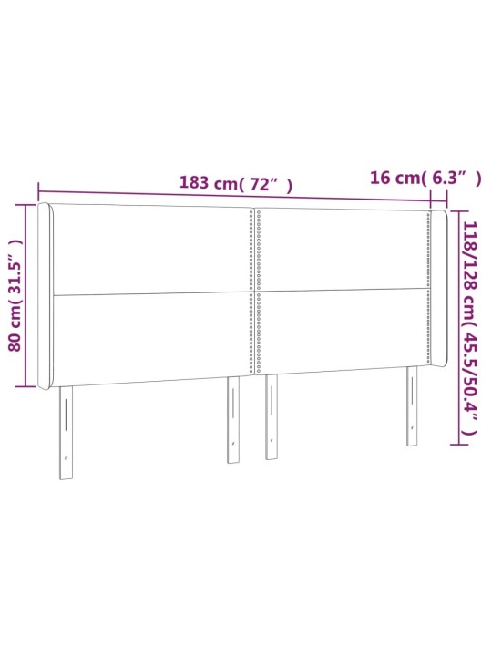 Čelo postele typu ušák tmavě modrá 183x16x118/128 cm samet