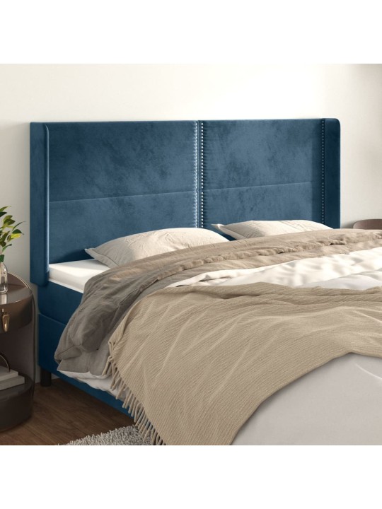 Čelo postele typu ušák tmavě modrá 183x16x118/128 cm samet
