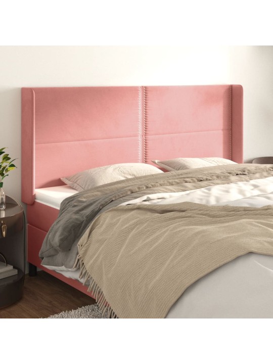 Čelo postele typu ušák růžové 183x16x118/128 cm samet