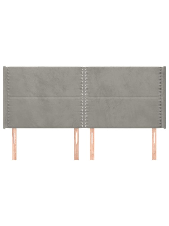 Čelo postele typu ušák světle šedé 203x16x118/128 cm samet