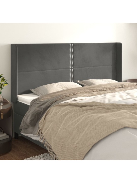 Čelo postele typu ušák tmavě šedé 203x16x118/128 cm samet
