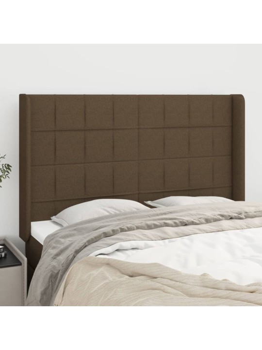 Čelo postele typu ušák tmavě hnědé 147x16x118/128 cm textil