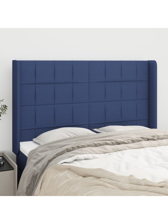 Čelo postele typu ušák modré 147x16x118/128 cm textil