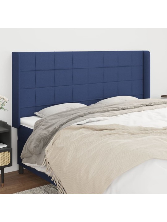 Čelo postele typu ušák modré 183x16x118/128 cm textil