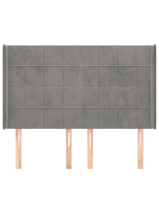 Čelo postele typu ušák světle šedé 147x16x118/128 cm samet