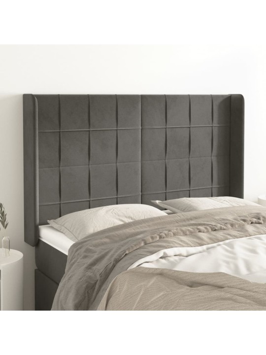 Čelo postele typu ušák tmavě šedé 147x16x118/128 cm samet