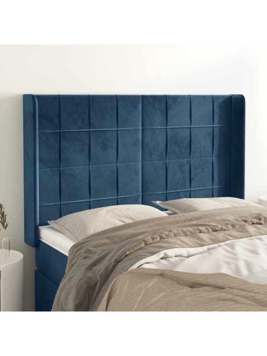 Čelo postele typu ušák tmavě modrá 147x16x118/128 cm samet
