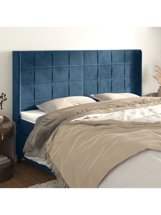 Čelo postele typu ušák tmavě modrá 163x16x118/128 cm samet