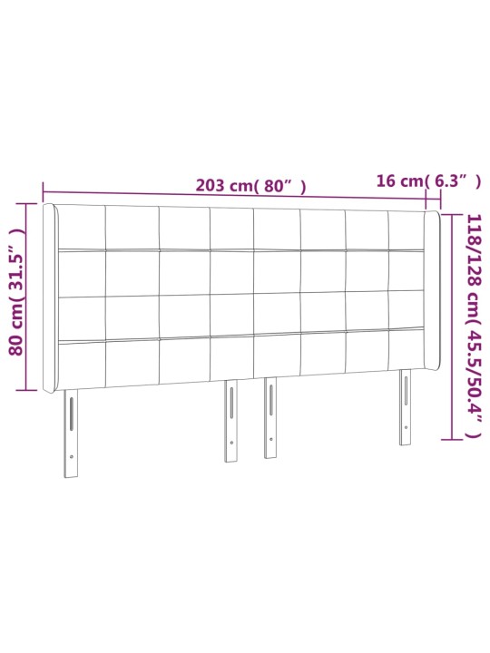 Čelo postele typu ušák tmavě šedé 203x16x118/128 cm samet