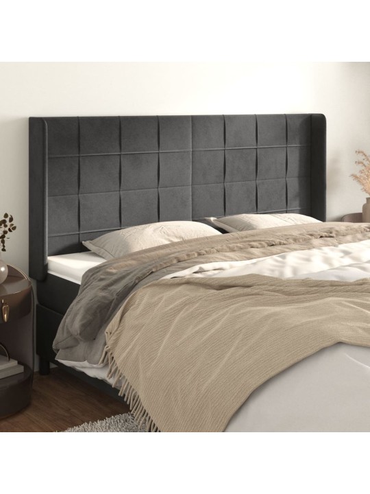 Čelo postele typu ušák tmavě šedé 203x16x118/128 cm samet