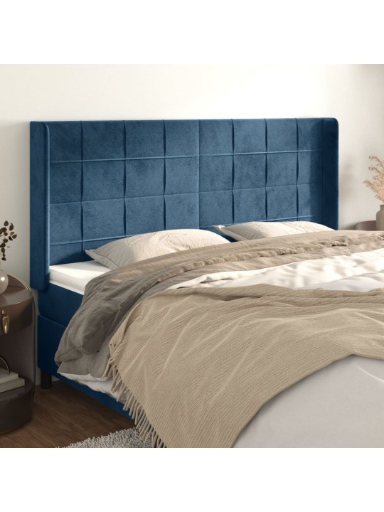 Čelo postele typu ušák tmavě modrá 203x16x118/128 cm samet
