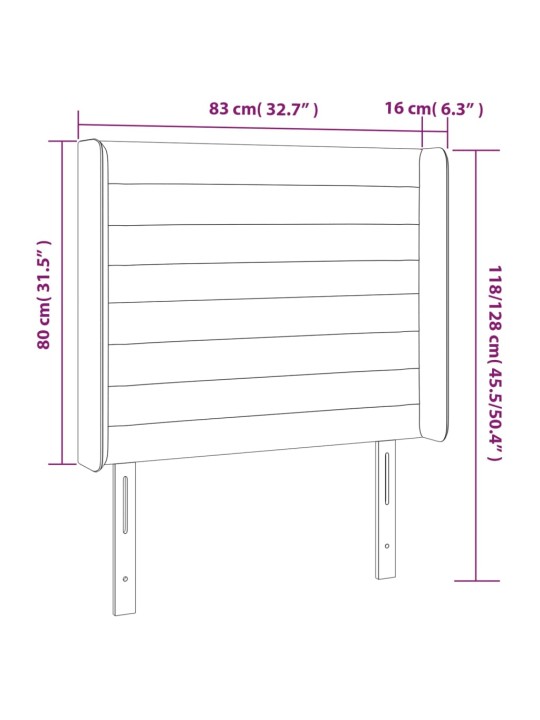 Čelo postele typu ušák tmavě šedé 83x16x118/128 cm textil