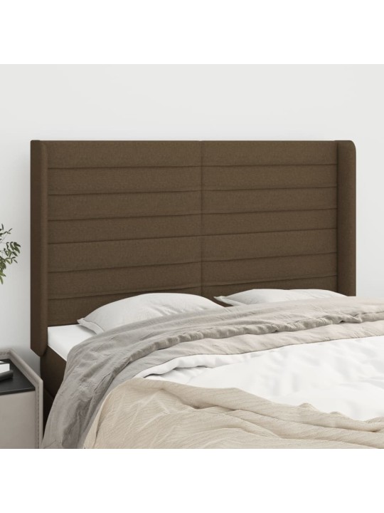 Čelo postele typu ušák tmavě hnědé 147x16x118/128 cm textil