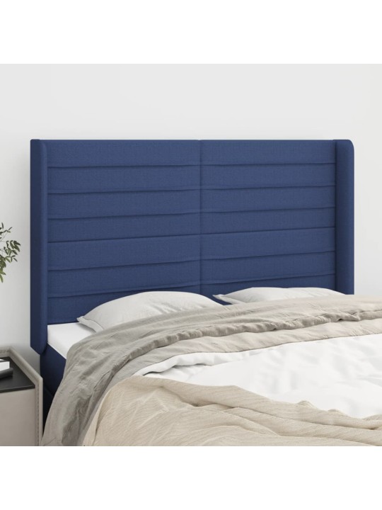 Čelo postele typu ušák modré 147x16x118/128 cm textil