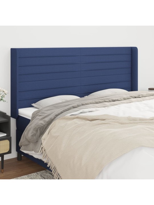 Čelo postele typu ušák modré 183x16x118/128 cm textil