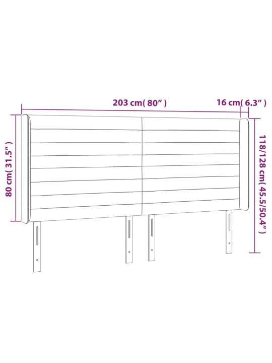Čelo postele typu ušák světle šedé 203x16x118/128 cm textil