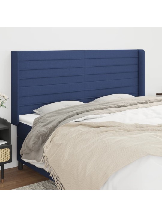 Čelo postele typu ušák modré 203x16x118/128 cm textil