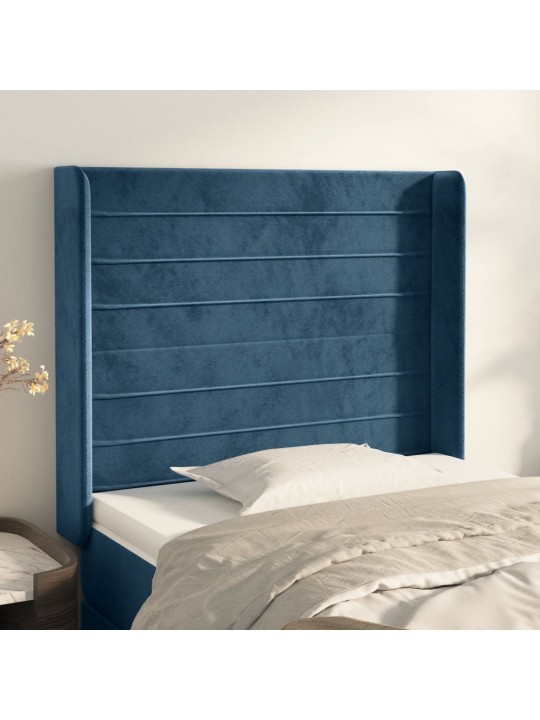 Čelo postele typu ušák tmavě modrá 93x16x118/128 cm samet
