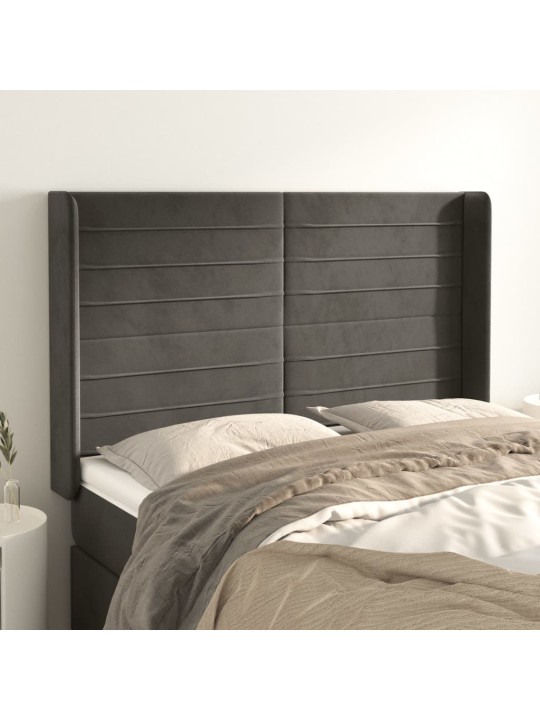 Čelo postele typu ušák tmavě šedé 147x16x118/128 cm samet