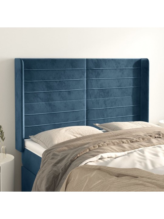 Čelo postele typu ušák tmavě modrá 147x16x118/128 cm samet