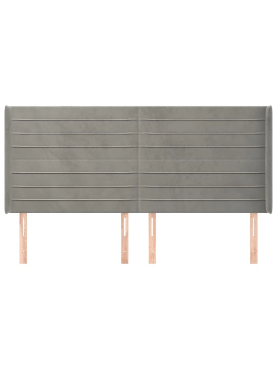 Čelo postele typu ušák světle šedé 183x16x118/128 cm samet