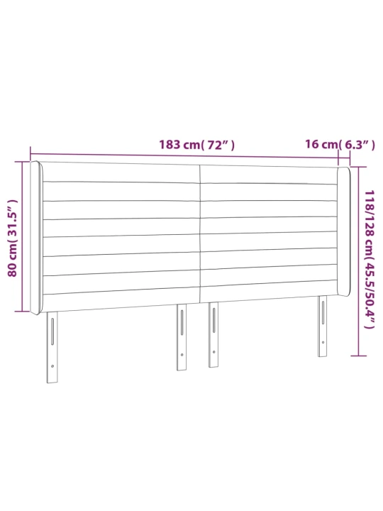 Čelo postele typu ušák světle šedé 183x16x118/128 cm samet