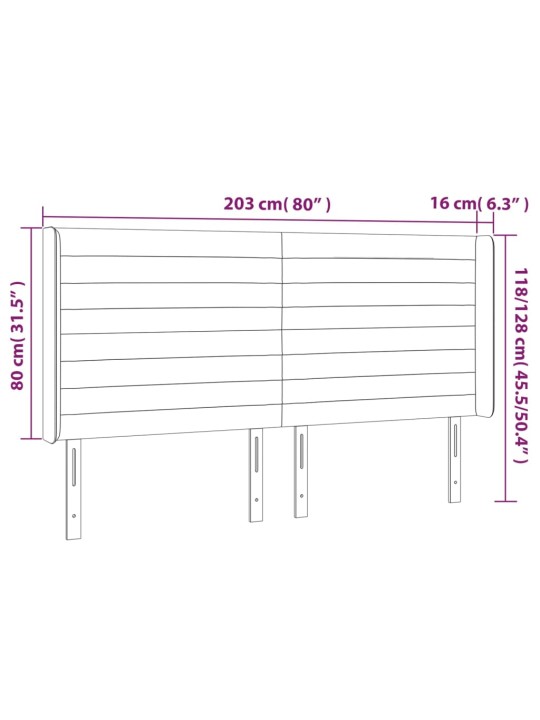 Čelo postele typu ušák tmavě šedé 203x16x118/128 cm samet