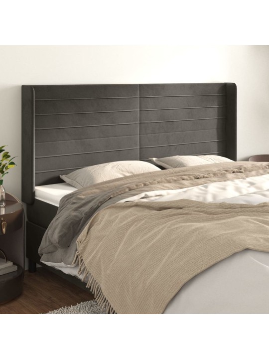 Čelo postele typu ušák tmavě šedé 203x16x118/128 cm samet