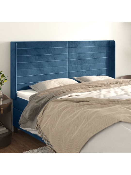 Čelo postele typu ušák tmavě modrá 203x16x118/128 cm samet