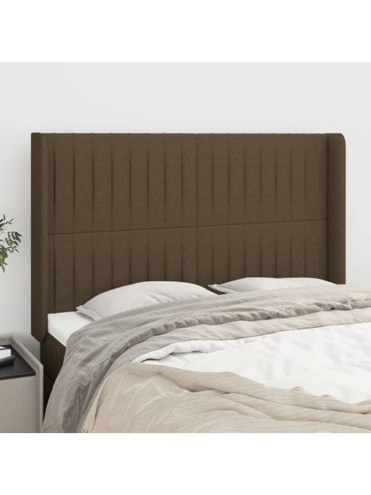 Čelo postele typu ušák tmavě hnědé 147x16x118/128 cm textil