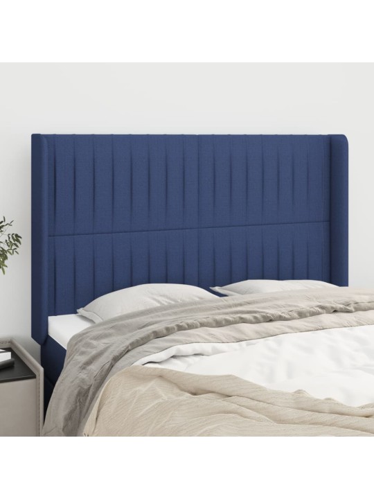 Čelo postele typu ušák modré 147x16x118/128 cm textil