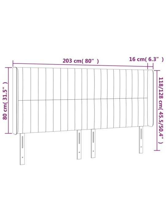 Čelo postele typu ušák světle šedé 203x16x118/128 cm textil