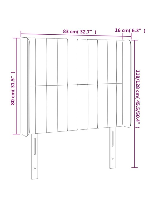 Čelo postele typu ušák tmavě šedé 83x16x118/128 cm samet