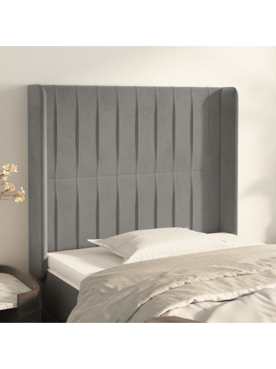 Čelo postele typu ušák světle šedé 93x16x118/128 cm samet